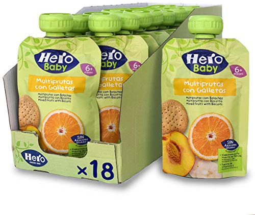 Hero Baby - Bolsitas Multifrutas con Galletas, Sin Conservantes ni Colorantes, Aceite de Palma, ni Azúcares Añadidos, Para Bebés A Partir de los 12 Meses - Pack de 18 x 100 g