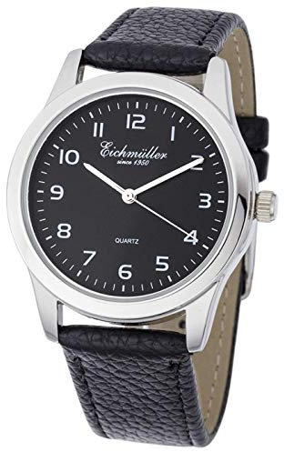 Eichmüller Herrenuhr poliert mit schwarzen Leder Armband im klassischen Design