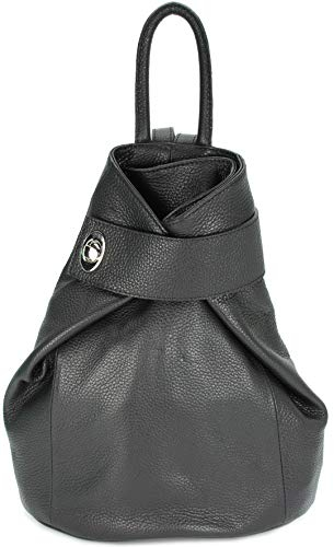 Belli City Backpack II mittelgroßer italienischer Damen Leder Rucksack Rucksacktasche Handtasche Daypack in schwarz nero - 28x31x13cm (B x H x T)