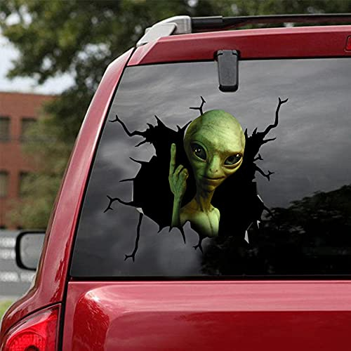 Ocean Gift Green Alien Car Decals, UFO Stickers Pack of 2 - Realistic Green Alien Car Stickers Series 51 Size 20.3cm x 20.3cm