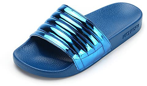 Claquettes de Plage et Piscine Femme Sandales Plates de Bain Douche Chaussons été Antidérapant Pantoufles Bleu 37