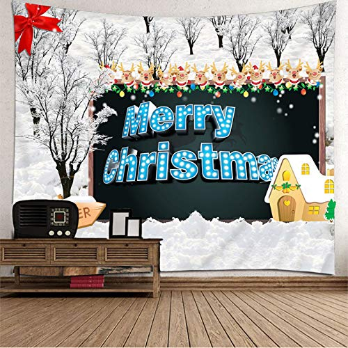 Banemi Nordischer Wandteppich, Moose Weihnachten Deko Weiß Blau Polyester Wandteppich Unvergessliches 260X240cm