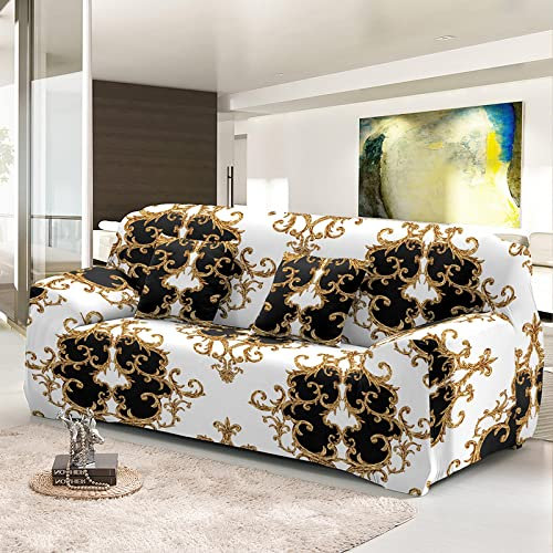Sofa Überzug Vintage Braun Weiß Sofabezug Stretch Elasthan Couch überzug Abnehmbare Waschbar Sofaschoner Anti Rutsch Couchbezug Moderne Sofa Cover Universal Sofahusse Sofabezug Ecksofa 2 Sitzer