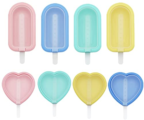 FANXIYA 8 Pièces Moules à Glace Silicone avec Bâtonnets, Créateur de Mini Glaces Individuelles avec Couvercles, Bac à Glace Maison pour Enfants (MIni)