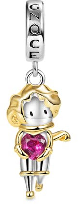 GNOCE Kleiner Prinz Umarmt Herz Edelstein Anhänger Charm 925 Sterling Silber Baumeln Charms Bead Schmuck Geschenk Für Frauen Mädchen Tochter Fit Armbänder/Halskette