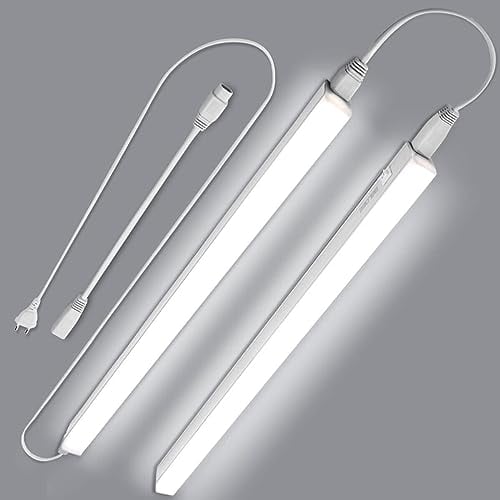 2x Luz Armario, Conectable 30CM Regleta LED, 4000K Tubo LED, 4W Neon LED con Interruptor de ON/OFF, Iluminación Empotrada para Cocina, Bar, Escaleras, Tocador, Guardarropa, Banco de Trabajo