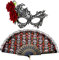 Boyiee Halloween Tag der Toten Augenmaske und Faltbare Fächer Spitze Filigrane Augenmaske Handfächer Handheld Fächer Faltbar Mexiko Zucker Schädel und Rote Rose Tag der Toten Kostüm für Damen