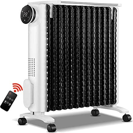 HUUG26 Fin 2.2Kw Digital Oil Filled Radiator With Remote Control - Led Display - Fast Heating - Electric Space Heater - 3 Power Settings Timeradjusta