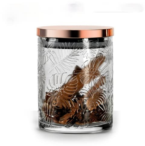 Aolity glass storage jars Japanese Style Rose Gold Glass Sealed Jar Embossed Grain Storage Box Moisture-proof Snack Storage Box Household Retro Storage