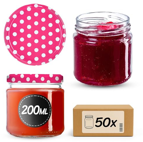 KADAX 50er Set Einmachgläser 200ml TO66, Marmeladengläser Vorratsgläser Mason Jar mit Schraubdeckel, Luftdicht & Spülmaschinenfest, Honig- & Dessertgläser
