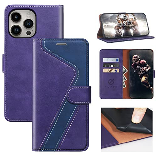 CIVICASE for iPhone 13 Pro Max Wallet Case,Premium Leather Flip Case [RFID Blocking] Credit Card Holder Folio Magnetic Stand TPU Shockproof Cover Color Matching for iPhone 13 Pro Max (6.7) Purple&