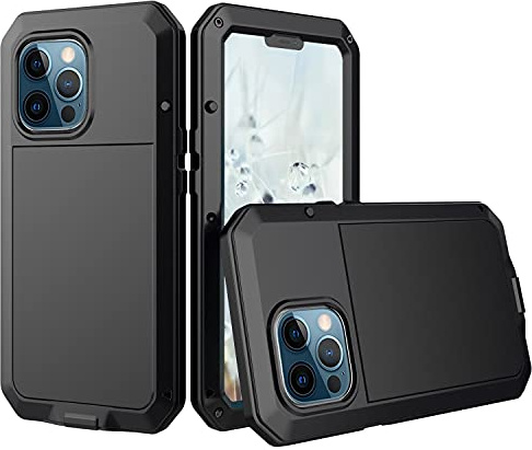 Amulent Case For iPhone 13 Pro Max Metal Case Black Heavy Duty Gorilla High Impact Shockproof Tough Protective Armor Defender Dustproof Comfortable Durable Mobile Phone Cover For iPhone 13 Pro Max