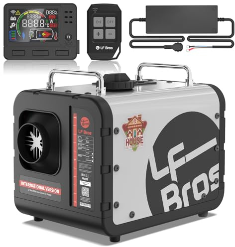 LF Bros Chauffage diesel tout-en-un 110 V/12/24 V 5 kW 5 L Air Diesel au design élégant, livré avec télécommande et affichage LCD, convient pour la maison, le garage, la caravane