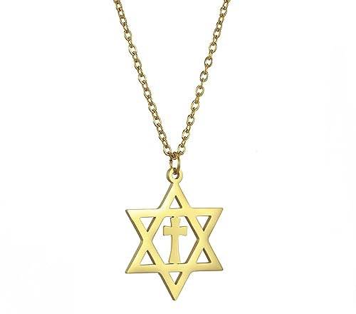 EUEAVAN Davidstern Halskette für Frauen Hexagramm Anhänger Halskette Amulett Symbo Jüdisch Israel Religiös David Schmuck Geschenk Frauen (Davids Kreuz Halskette Gold 2)