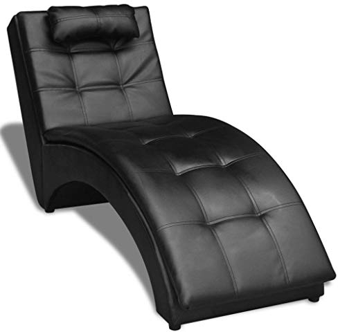CIADAZ Chaiselongue mit Kissen, Relaxliege Wohnzimmer, Relaxsessel, Lesesessel, Ruhesessel, Schwarz Kunstleder