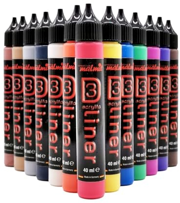 creative malmit Acryl 3D Liner 13er-Set je 40 ml Acrylic Dot Painting Malfarben hochdeckend