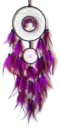Donko Attrape-rêves arbre de vie violet pour décoration de chambre à coucher en pierre de cristal pour décoration murale