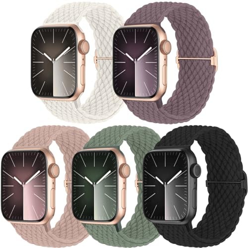 chinbersky 5 Pack Bracelet Tressé Compatible avec Bracelet Apple Watch 44mm 45mm 42mm 49mm Femme Homme, Réglable Nylon élastique Sport Bracelet pour iWatch Series 9 8 7 6 5 4 3 2 1 SE Ultra