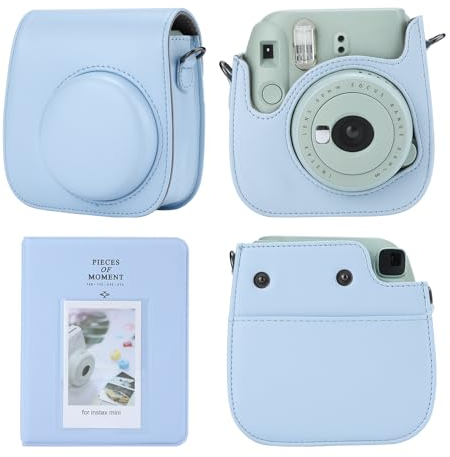 TONYLAIJIANTAO Kameratasche Kompatibel mit Fujifilm Instax Mini 12 11 9 8 Sofortbildkamera, PU Leder Tragetasche mit 64 Taschen 2 x 3 Mini Fotoalbum. (Blau)