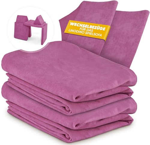 Linodino® Chenille Wechselbezüge für Spielsofas | Kindersofa Cover Set 4-Teilig | Ersatz Bezug Set für Kinder Sofas | Sofabezug | Schmetterlingslila