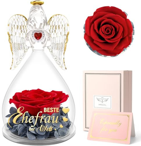 Sunia Geschenk für Ehefrau,Beste Ehefrau Geschenke,Engel Figur mit Spruch“Beste Ehefrau der Welt,Ewige Rose Engel Geschenke,Ewige Blume Geschenke,Ehefrau Geschenke Weihnachten Hochzeitstag Geburtstag