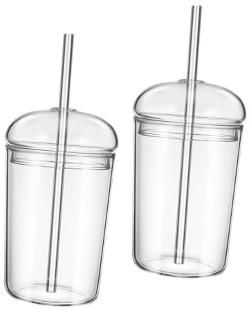 Cabilock Tasse En Verre Avec Couvercle Et Paille Grosse Capacité Verre Transparent Pratique Polyvalente Pour Boissons Eau Jus Lot De 2 Tasses Réutilisables Usage Quotidien