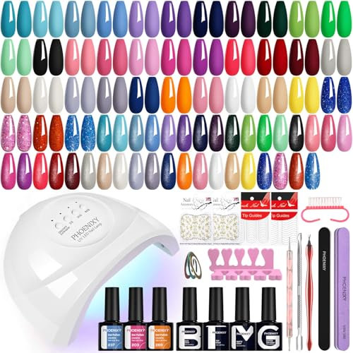 Phoenixy Gel Nail Polish Set, 40Pcs Gel Nail Kit with 48W U V Nail Lamp, 36 Colours Nails Polish with Base Top Matte Glitter Coat Manicure Kit Gifts for Women