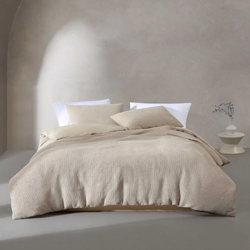 Calvin Klein Bettbezug-Set, superweiche Bettwäsche mit modernem Mikrowaffel-Design, lässige Bett-Essentials (Microwaffle Beige, King-Size)