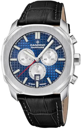 Candino Swiss Herrenuhr Analog aus Leder Schwarz | Quarzwerk, Chronograph, Kalender, Widerstandsfähiges Saphirglas, Wasserdicht 10 ATM C4747/1 Icon