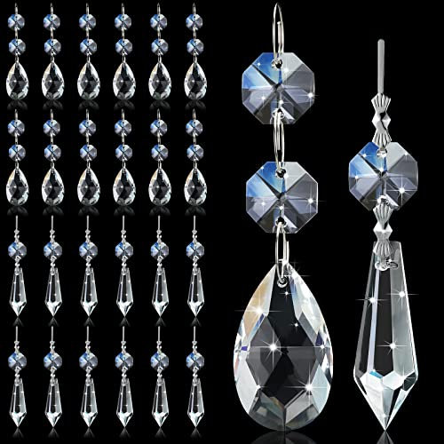 Potchen 48 Stück Kronleuchter Kristall Ersatz 38mm Tropfen- & Eiszapfen Kristall Prismen Hängende Edelsteine Teile für Lampen und Kronleuchter Sonnenfänger Weihnachtsbaum Fenster Home Decor (klar)