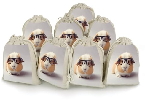 YHEGBFD 8 Stück Baumwollbeutel mit Kordelzug, Meerschweinchen mit Brille, Musselin-Beutel, Kordelzugbeutel, Schmuckbeutel, Hochzeitsfeier, Geschenkbeutel