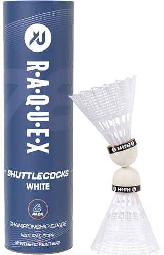 Raquex Badminton-Federbälle aus Nylon– Röhre mit 6 Federbällen mit Naturkork– drei Geschwindigkeitsoptionen–weiße oder gelbe Federbälle, robuste Badminton-Federbälle für drinnen und draußen (Weiß, 78)