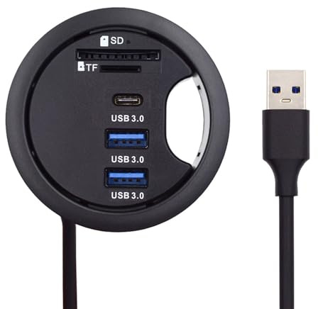 Xiwai USB 3.0 Hub Splitter, SD TF USB-C 2-Port USB Multiport Expander High Speed Typ C Datenanschluss 60mm Tischdurchführung Dockingstation Micro-SD Kartenleser Schnittstelle für PC-Schreibtisch