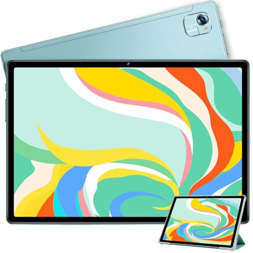 FACETEL Neueste Android Tablet 10 Zoll Mit Octa-Core Ultraschnell PC, 14GB RAM + 128GB ROM (TF 1TB) | 2.4G+5G WiFi | 8000mAh | FHD | 5MP+8MP | 1280 * 800 | Bluetooth 5.0 |,Tablet mit Case, Green