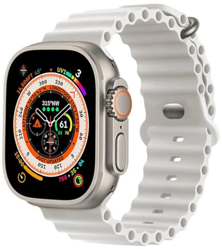 MroTech Bracelet de rechange en silicone Ocean compatible avec Apple Watch Ultra2/Ultra 49 mm, 45 mm, 44 mm, pour iWatch Série 10 9 8 7 6 5 4 3 2 1 SE SE2, 49/45/44 lumière étoilée