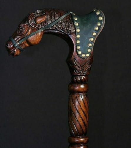 Horse Head Wooden Walking Stick Cane Gift for Men Gentleman, Total Length 37 Inches (approx.)