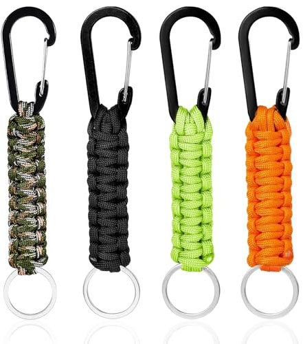 mvorry 4 Stück Paracord Schlüsselanhänger Mit Karabiner - Personalisiert, Multifunktion, Geflochtenes Lanyard für Survival, Camping Und Wandern