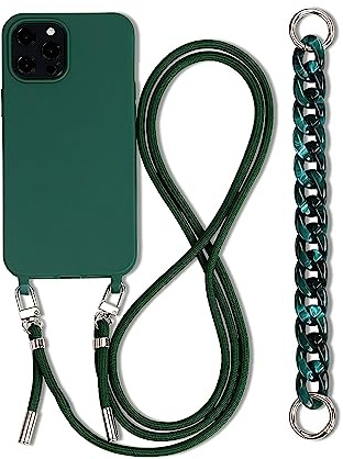 FIFTHAVE Mobile Phone Chain Compatible with iPhone 16 Pro, Case with Strap, Necklace Mobile Phone Case with Bracelet, iPhone 16 Pro, Protective Case with Chain, Silicone Case with Cord for Hanging