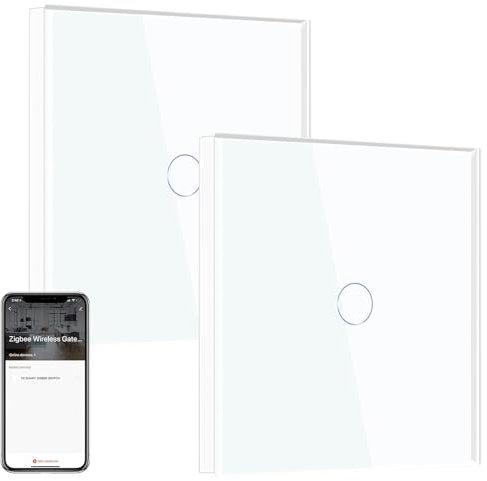 BSEED Smart ZigBee Interruptor, Interruptor de Pared Inteligente Compatible con Alexa y Google Home, Interruptor Empotrado 1 Gang 2 Vías Blanco(Requiere Hub)2 Piezas