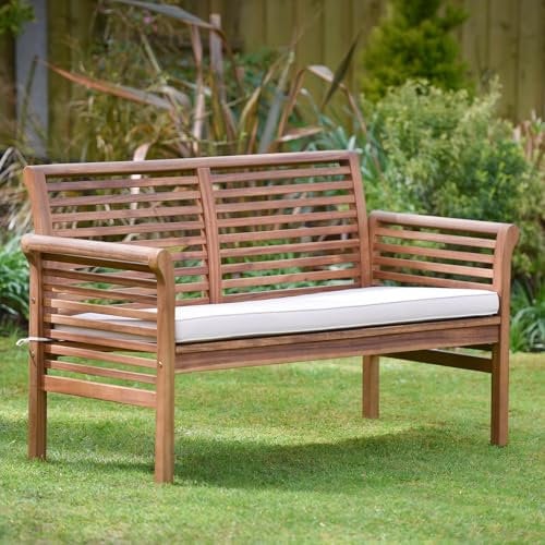 Ptsuker Outdoor Wooden Garden Sofa Set, 2-Seater Heavy-Hardwood Patio Furniture - Weather-Resistant Lounge Set, Ergonomic Backrest (Natural Finish, Compact Design)