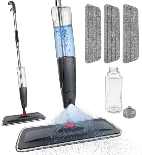 Microfibre Spray Mops for Cleaning Floors - Hard Floor Mop with Spray Flat Dry Wet Mop for Laminate Wooden Tile Wood Vinyl Flooring, Dust Mop with 700ML Bottles and 3x Reusable Washable Pads
