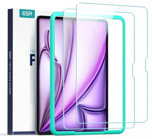 ESR 2 Stück, für iPad Air 13 Zoll M3/M2 (7. / 6. Generation, 2025/2024) für Panzerglas, Schutzfolie mit Montagerahmen, 9H Härte, Kratzfest, Blasenfrei, HD-Klarheit, Kompatibel mit Pencil (USB-C)/Pro