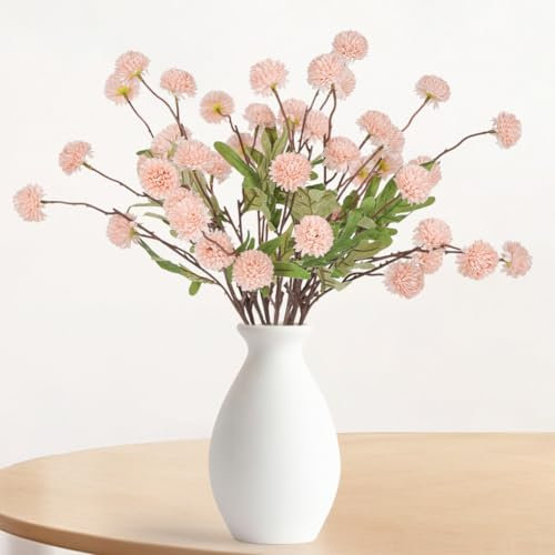 HOTUT Fleurs Artificielles, 10 Bouquets de Chrysanthèmes Artificielles Fausse Soie Fleur, Mini Artificielles Fleurs Boule Chrysanthème Réaliste Décoratives pour Maison, Fête, Bureau (Rose)
