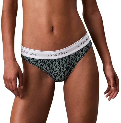 Calvin Klein Women’s Bikini Briefs with Logo Waistband, Green (Bijou Modern Emblem Outline+Stratif), XS