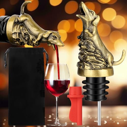 MR.BARWARE Dachshund Wine Aerator Pourer Spout for Alcohol, Bronze Sausage Dog Bottle Pourer and Stopper for Spirit Wine Champagne, Birthday Gifts, Father Day Gifts, Dachshund Gifts for Men Women