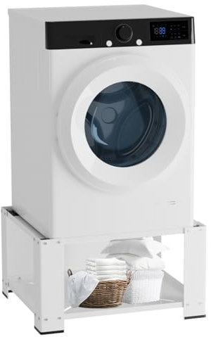 Vkechh Waschmaschinen Untergestell mit klappbarem Bodenfach, Waschmaschine Sockel, verstellbares Podest für Trommelwäschetrockner und Gefrierschrank Rahmen