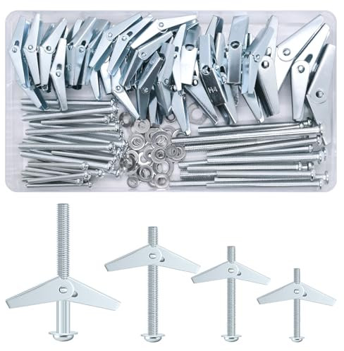 Omsscun 132 Piezas de Fijaciones para Cartón Yeso, Tornillos de Mariposa con Resorte (M3 M4 M5 M6), Tacos Súper Resistentes (35/50/60/65/70/80mm), Anclajes para Tabiquería Seca, Paredes Huecas