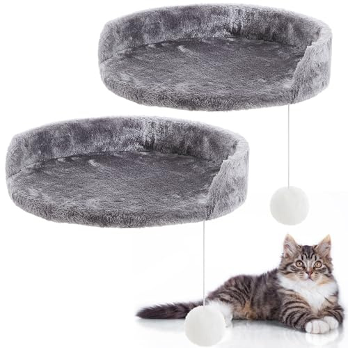Dansydaisy 2 Pcs 13.39 Inches Semi Edged Cat Tree Replacement Parts Cat Tree Tower Accessories with Hanging Elastic Strings Pom Pom Toys and M8 Screw for Platform Perch Shelves(Gray)
