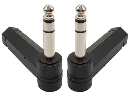 Voluty Tek 1/4 inch Right Angle Guitar Cable Adapter 90 degree 6.35mm TS Male to Female Stereo Audio Connector for Guitar,Headphone,Speaker,Studio Equipment 2PCS