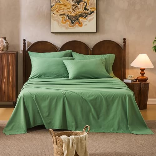 Overket 100% Linen Sheets Queen Size,Breathable & Durable 4-Piece Bed Flax Sheet Set,Soft All-Season Bedding for Hot Sleepers 16 Deep Pocket Oeko-TEX Certified,(Queen, Sage Green)